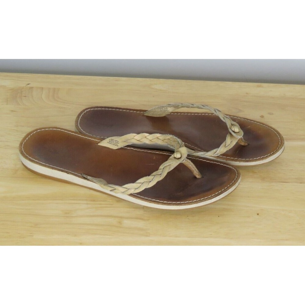 OluKai Kahiko Womens Size 10 W EU 40  Tan Beach Sandals Leather Flip Flops Thong